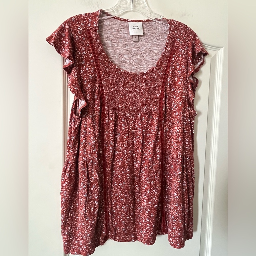 Knox Rose Red Floral Ruffle Sleeve Blouse